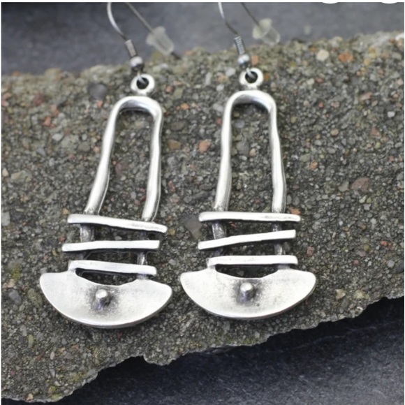 New Native Tribal Handmade Sterling Silver Antique Style Geo Dangle Earrings - Picture 8 of 16